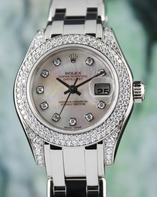 (image for) LIKE NEW 100% ORIGINAL ROLEX 18K WHITE GOLD LADY DATEJUST PEARLMASTER / 80359 / CERT